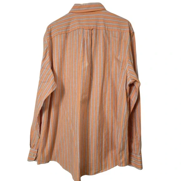 Lands End Men's XL Orange Stripe Button Down Long Sleeve Dress Shirt 17-17 1/2 - Picture 4 of 4